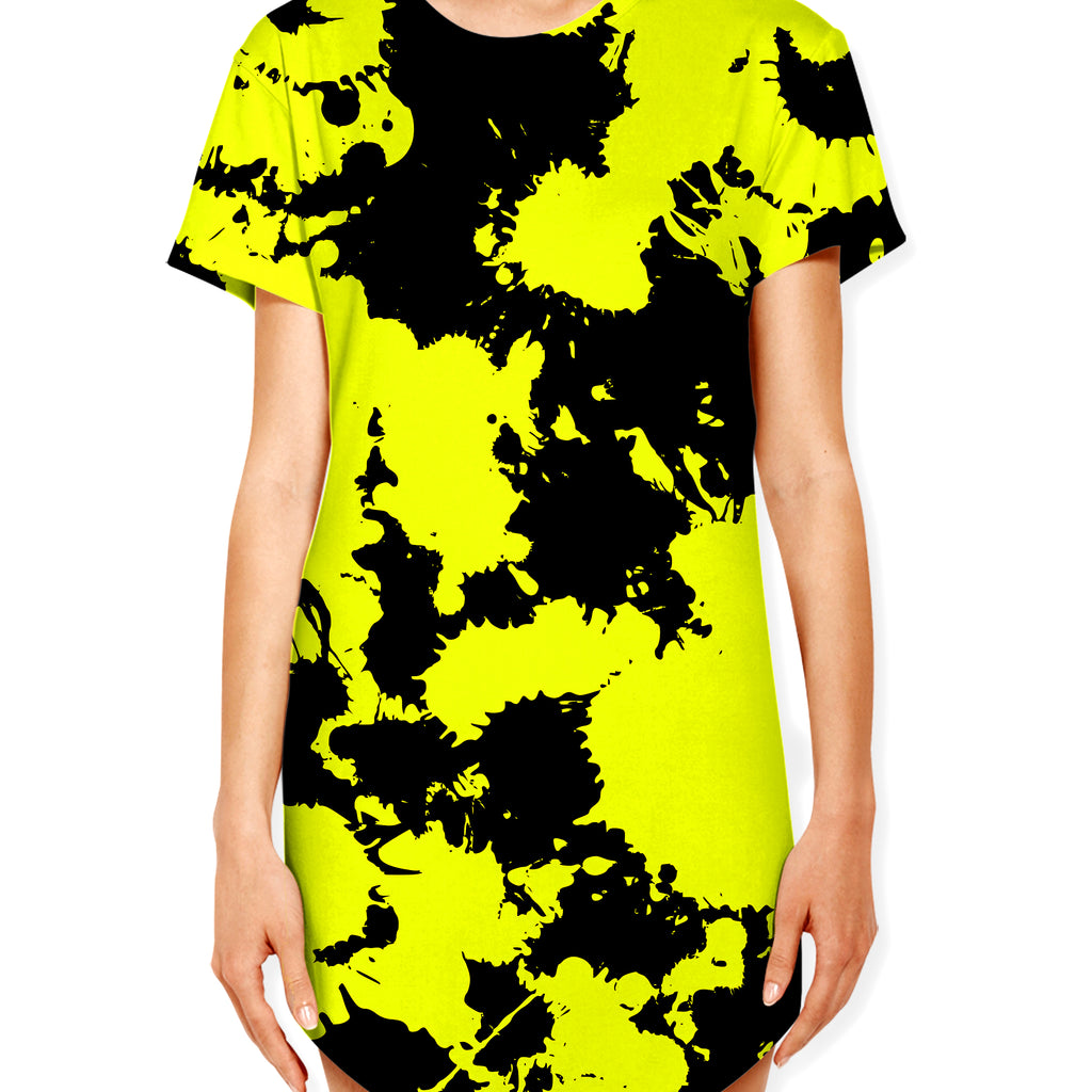 Yellow and Black Paint Splatter Drop Cut T-Shirt, Big Tex Funkadelic, | iEDM