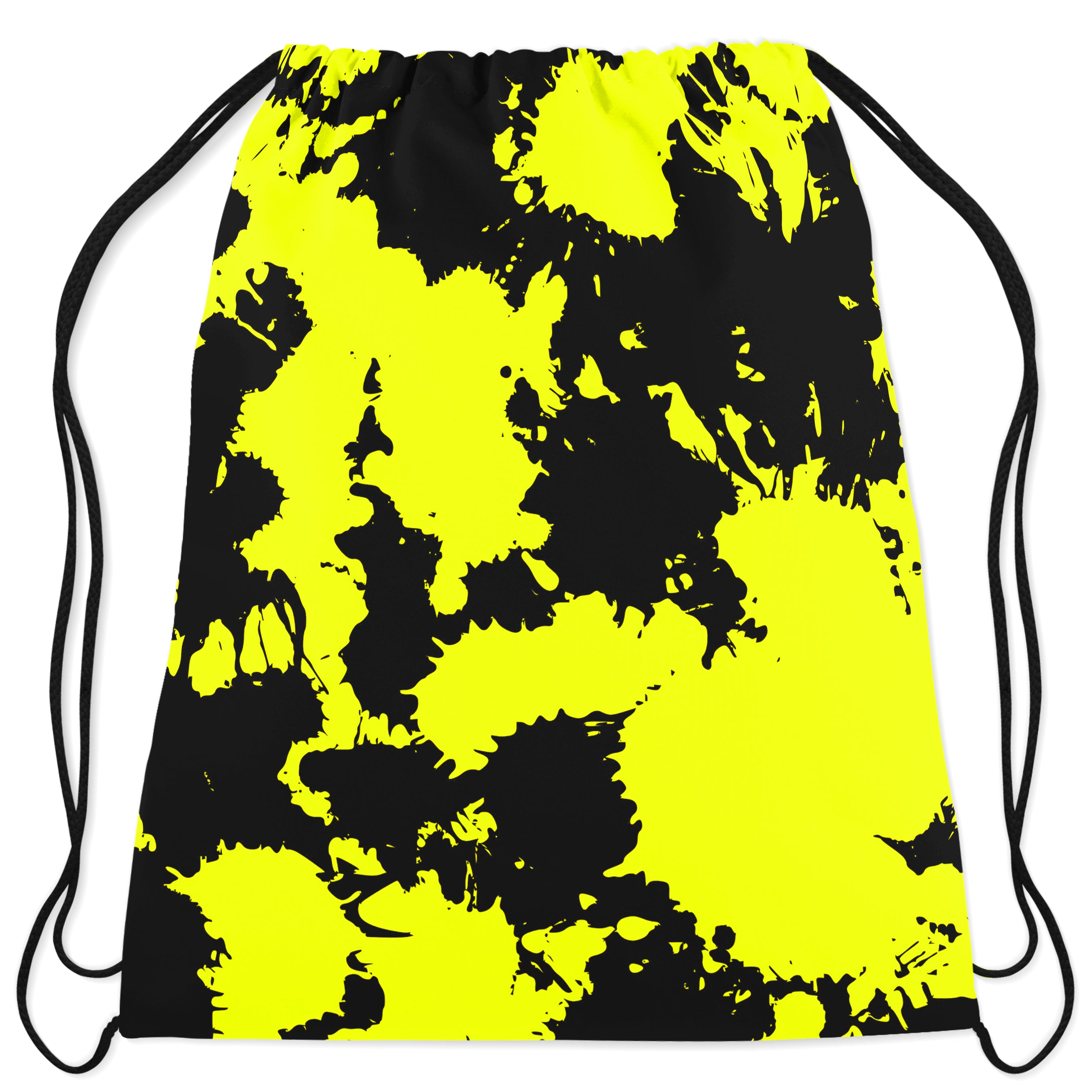 Yellow and Black Paint Splatter Drawstring Bag | iEDM