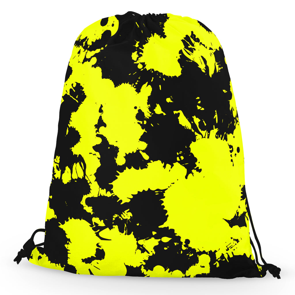 Yellow and Black Paint Splatter Drawstring Bag, Big Tex Funkadelic, | iEDM