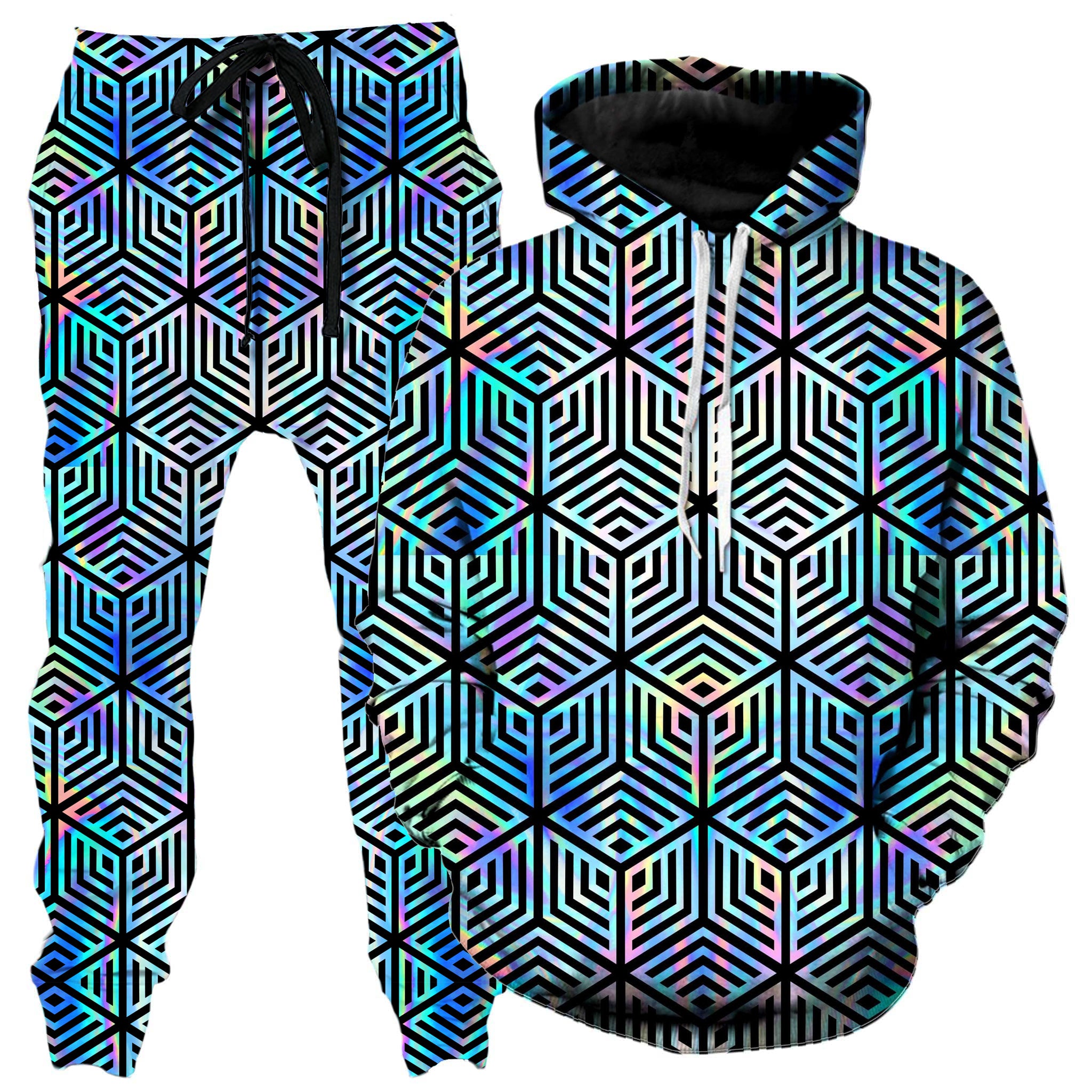 iEDM Holographic Hexagon Hoodie and Joggers Combo