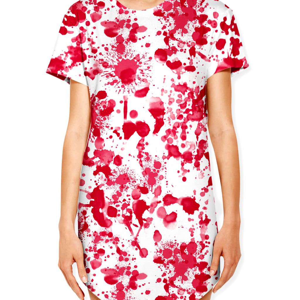 White Blood Print Drop Cut T-Shirt, Nakari Studios, | iEDM