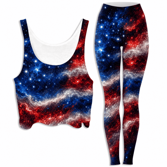 Nebula Stripes Crop Top and Leggings Combo