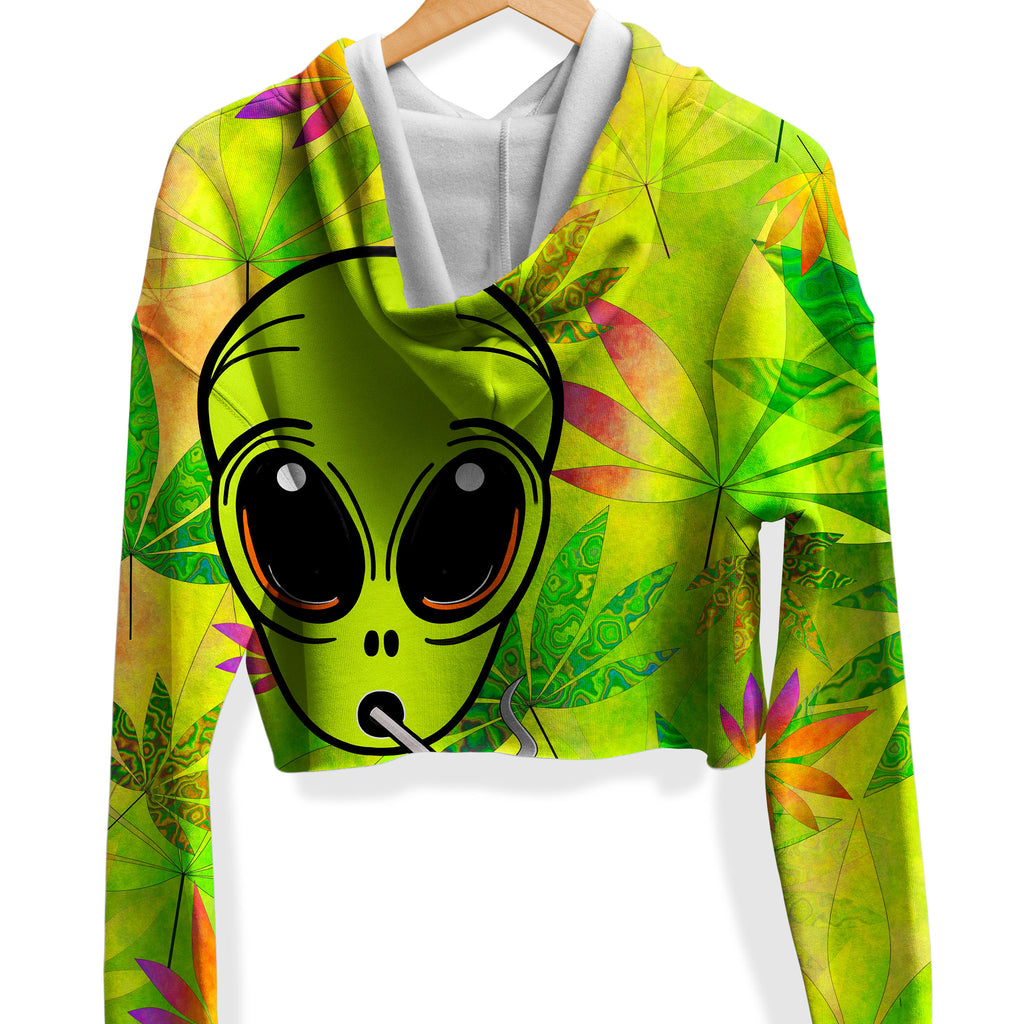 Alien Weed Fleece Crop Hoodie, Psychedelic Pourhouse, | iEDM