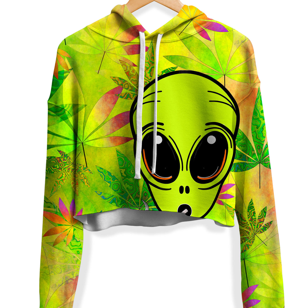 Alien Weed Fleece Crop Hoodie, Psychedelic Pourhouse, | iEDM