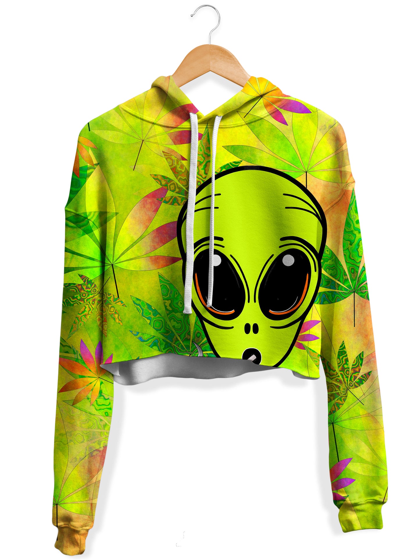 Alien Weed Fleece Crop Hoodie, Psychedelic Pourhouse, | iEDM