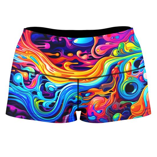 Kandi Swirl High-Waisted Women's Shorts, Psychedelic Pourhouse, | iEDM