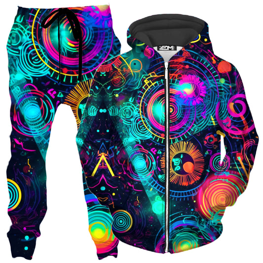 Retro Trip Zip-Up Hoodie and Joggers Combo, Psychedelic Pourhouse, | iEDM