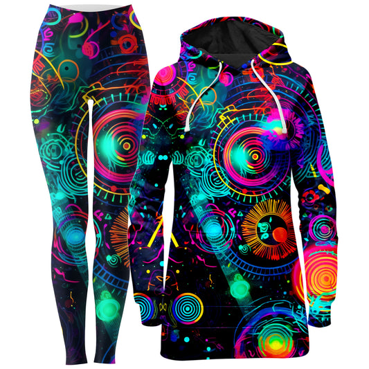 Retro Trip Hoodie Dress and Leggings Combo, Psychedelic Pourhouse, | iEDM