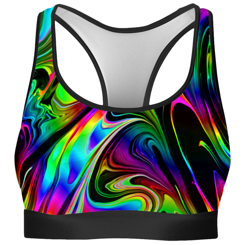 That Glow Flow Rave Bra and High Waist Booty Shorts Combo, Psychedelic Pourhouse, | iEDM