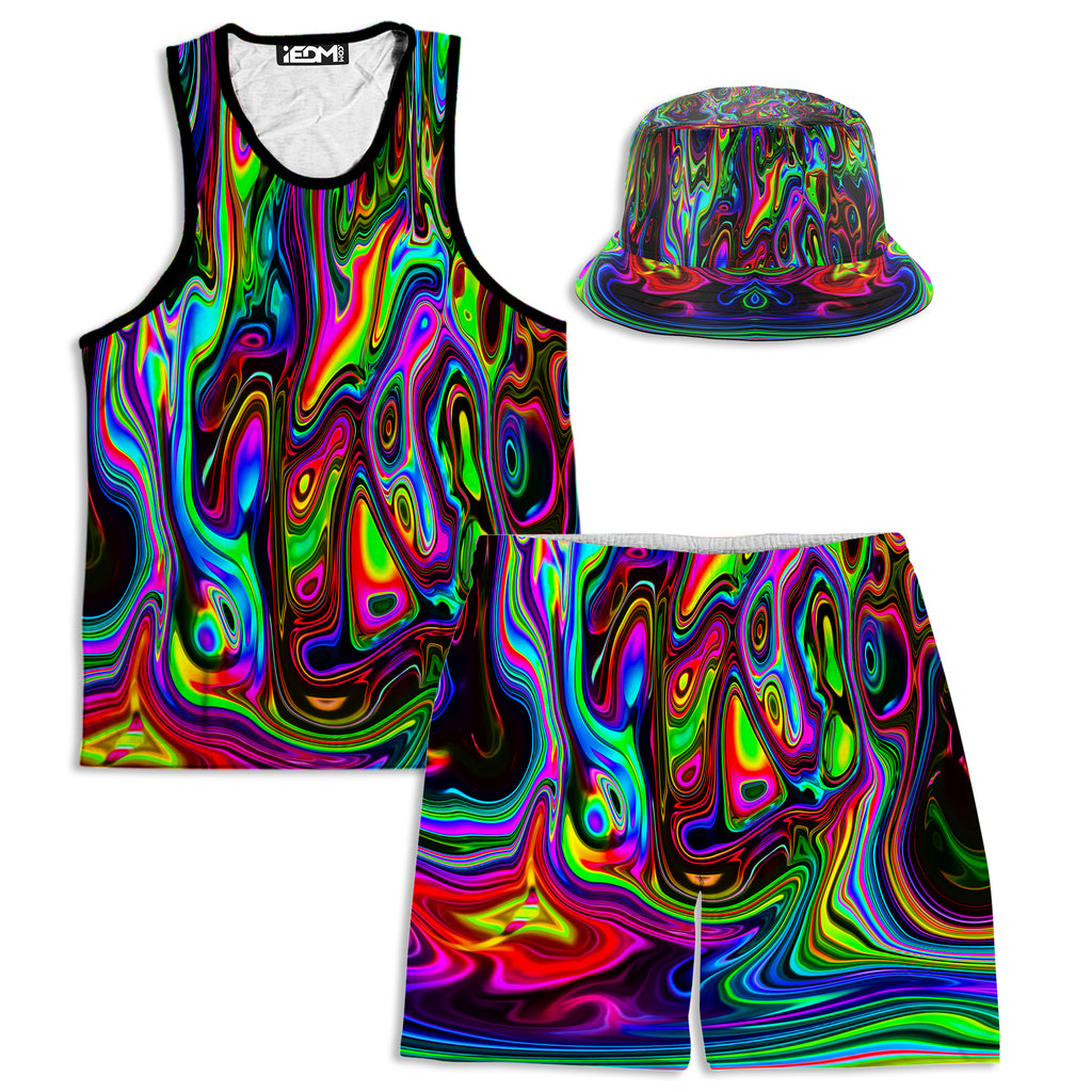 Acid Drop Tank and Shorts with Bucket Hat Combo, Psychedelic Pourhouse, | iEDM