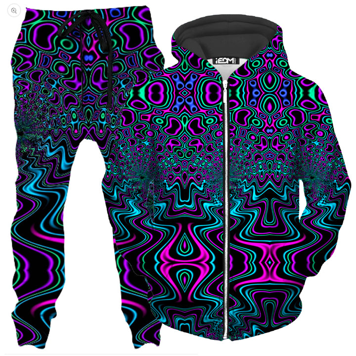 Fractal River Zip-Up Hoodie and Joggers Combo - iEDM