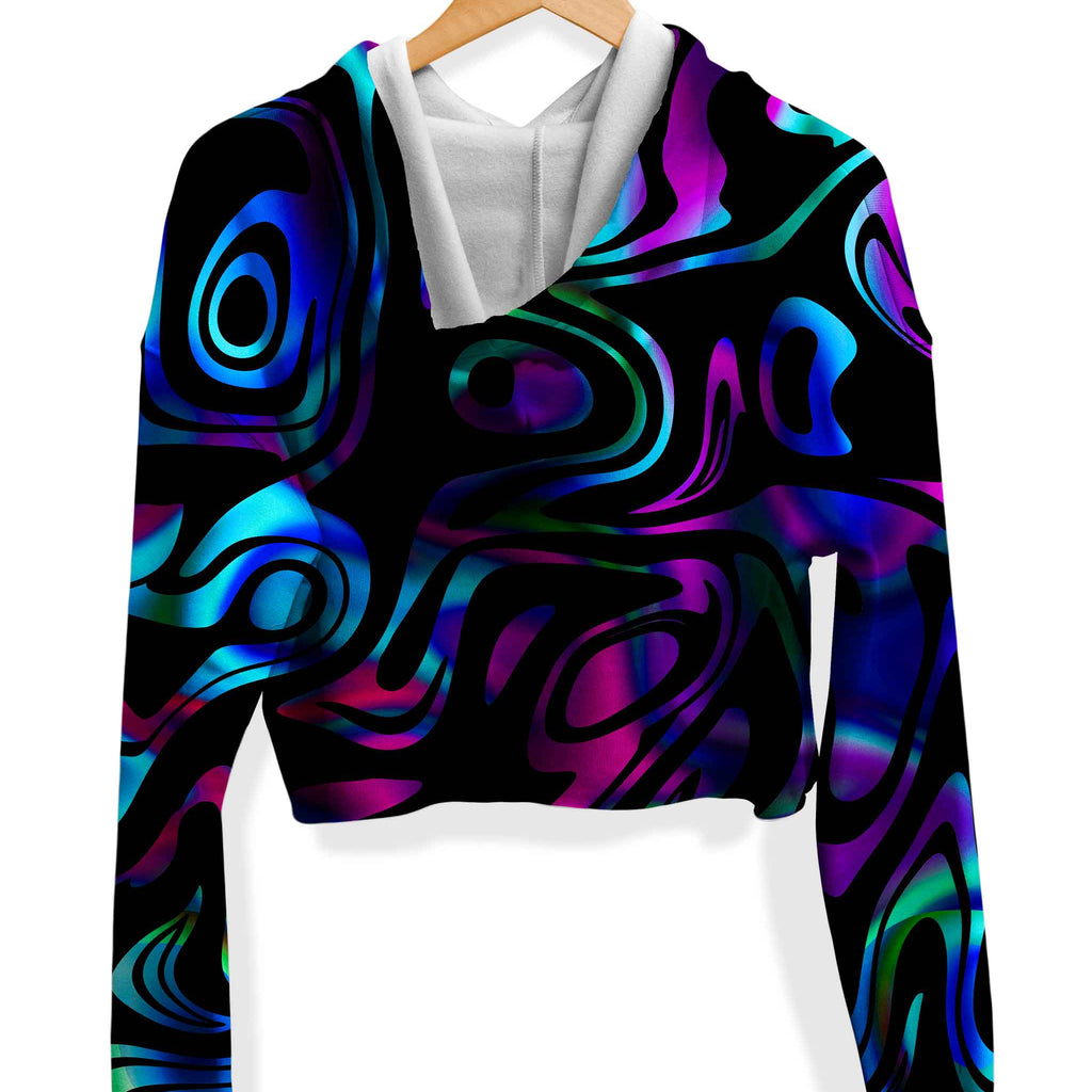 Dynamic Blues Fleece Crop Hoodie, Sartoris Art, | iEDM