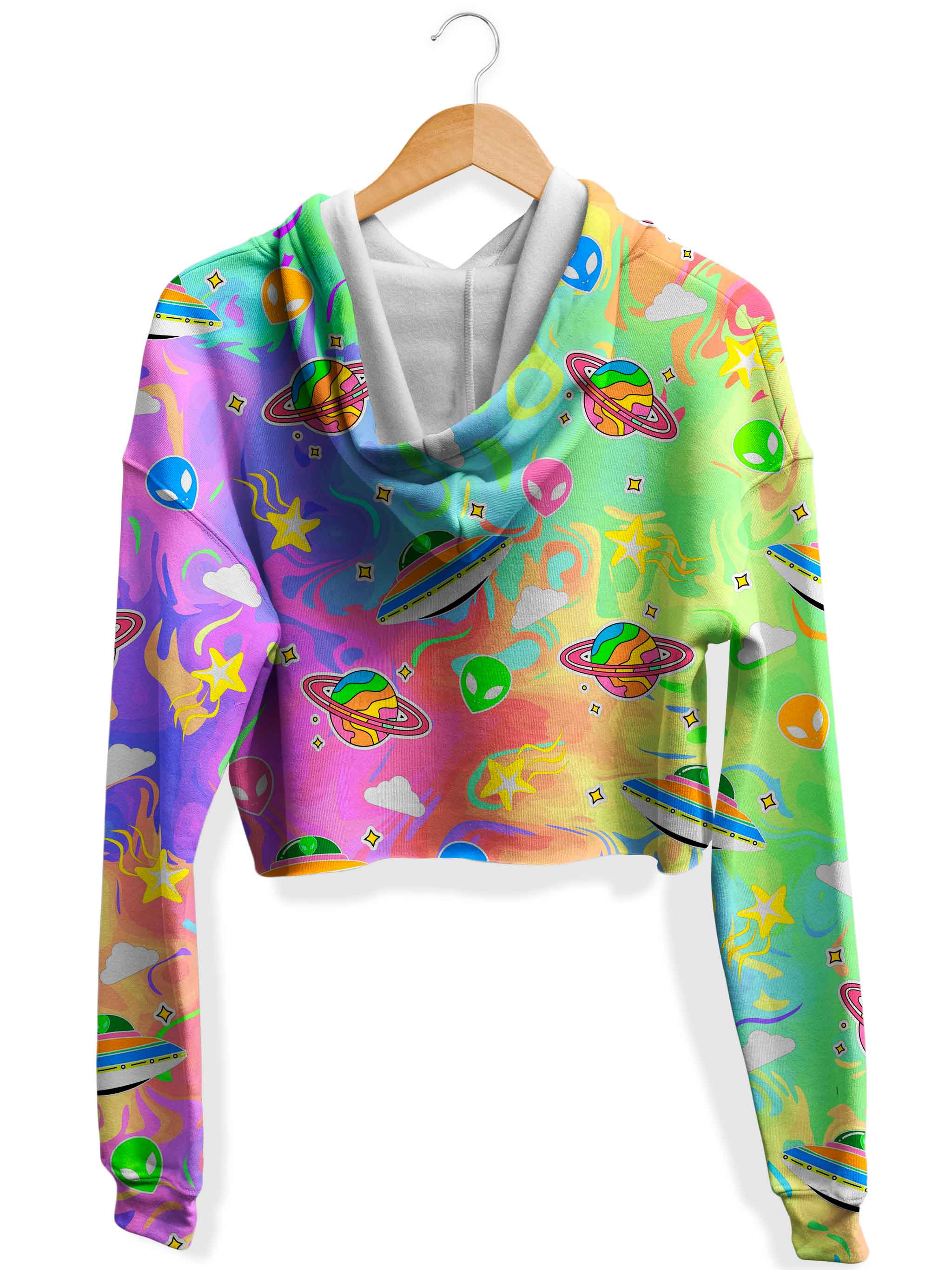 Trippy Alien Invasion Fleece Crop Hoodie XX Small