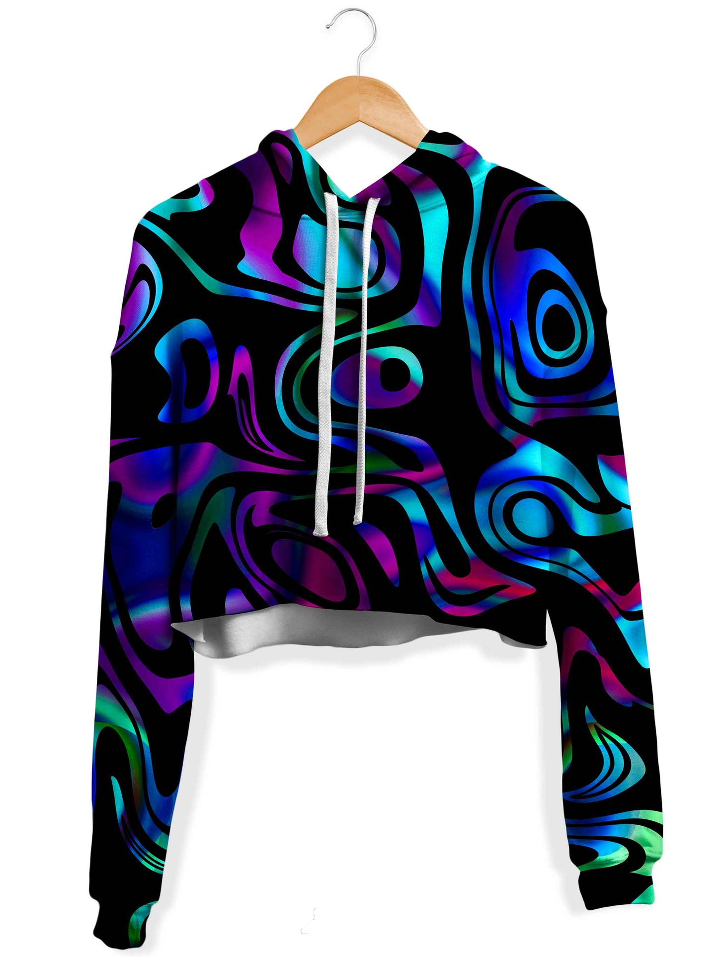 Dynamic Blues Fleece Crop Hoodie, Sartoris Art, | iEDM