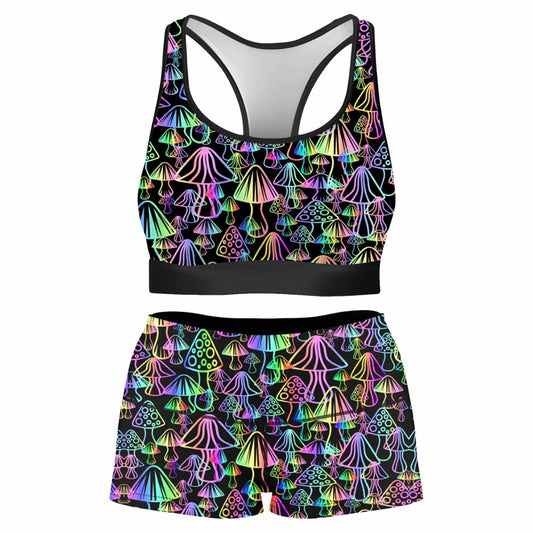 Magic Mushrooms Rave Bra and High Waist Booty Shorts Combo, Sartoris Art, | iEDM