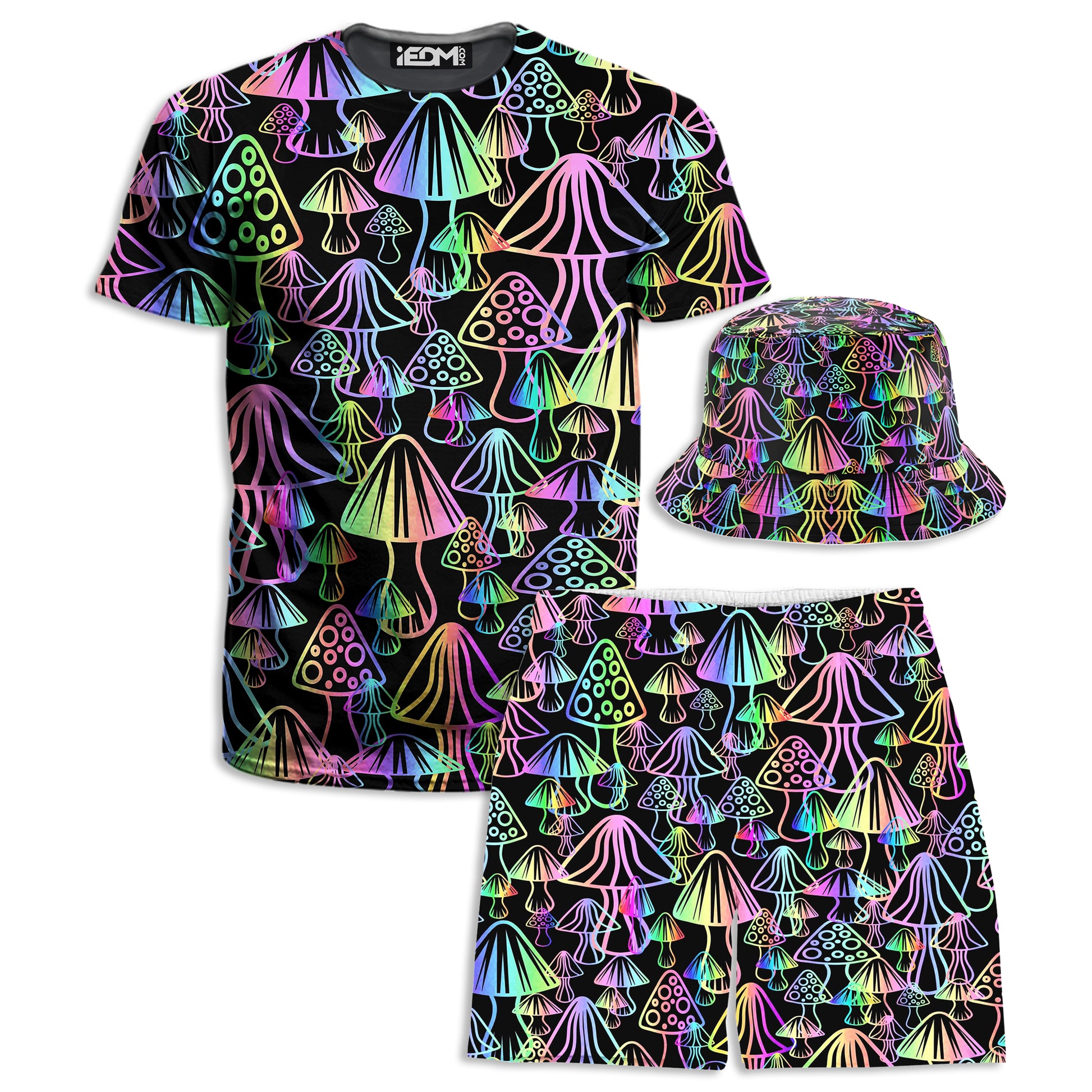 Magic Mushrooms T-Shirt and Shorts with Bucket Hat Combo, Sartoris Art, | iEDM