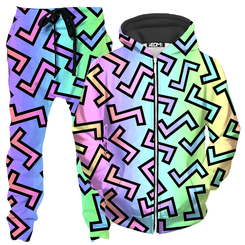 80s Rainbow Zip-Up Hoodie and Joggers Combo - iEDM