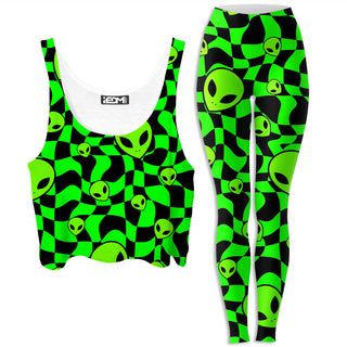 Sartoris Art - Green Aliens Crop Top and Leggings Combo