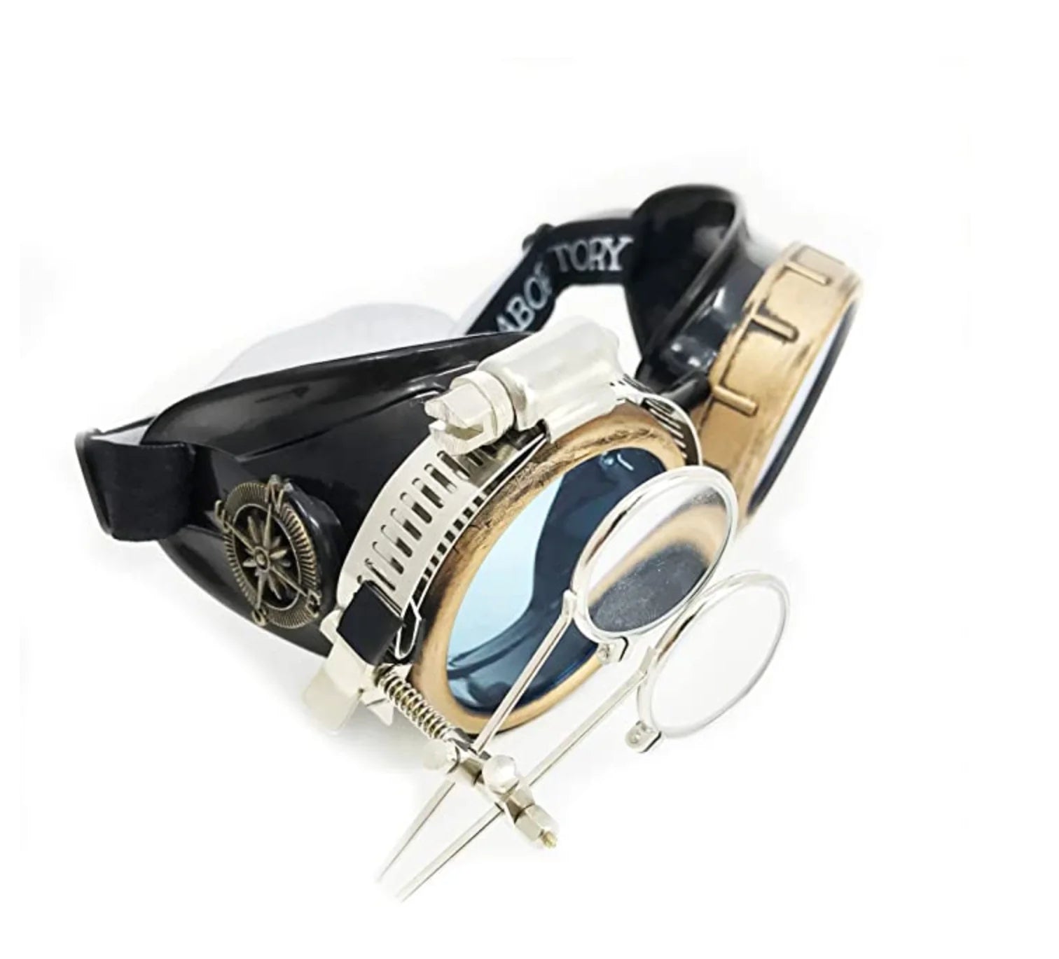 Steampunk Goggles With Magnifying Loupes UV Glow Neon Blue Prism Diffraction Lenses - iEDM