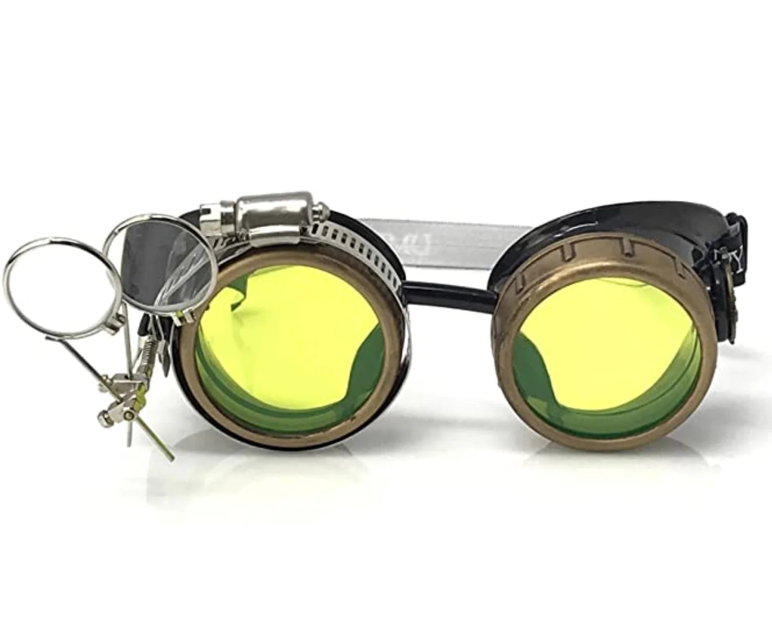 Steampunk Goggles With Magnifying Loupes UV Glow Neon Green Prism Diffraction Lenses - iEDM