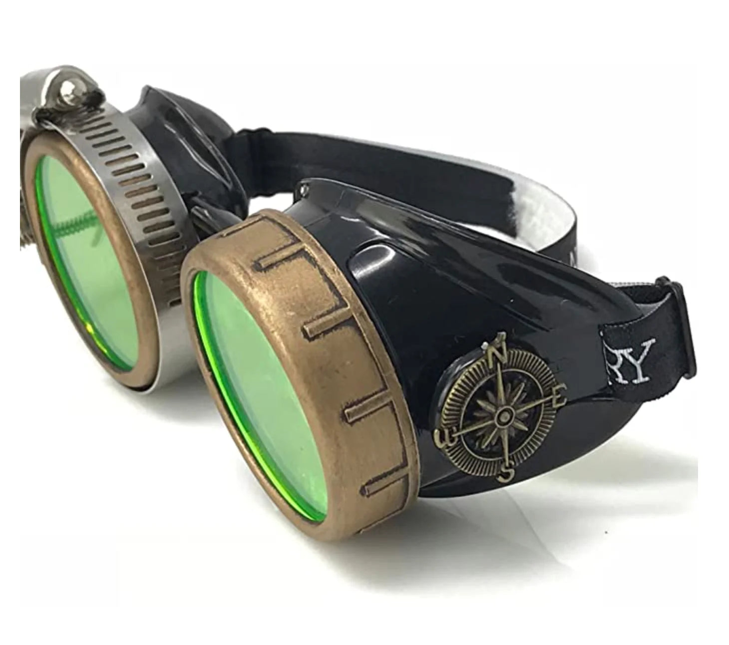 Steampunk Goggles With Magnifying Loupes UV Glow Neon Green Prism Diffraction Lenses - iEDM