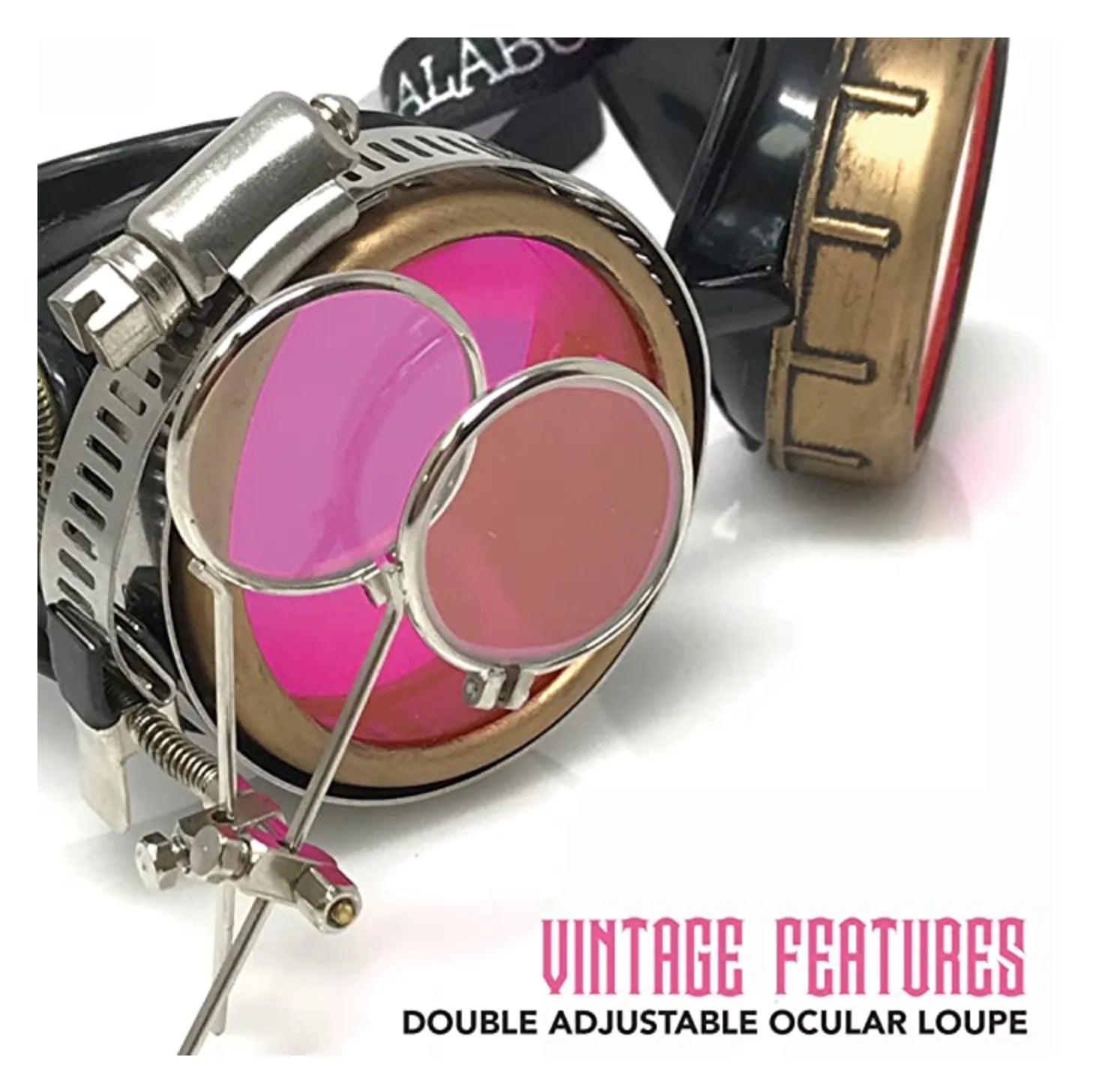 Steampunk Goggles With Magnifying Loupes UV Glow Neon Pink Prism Diffraction Lenses - iEDM