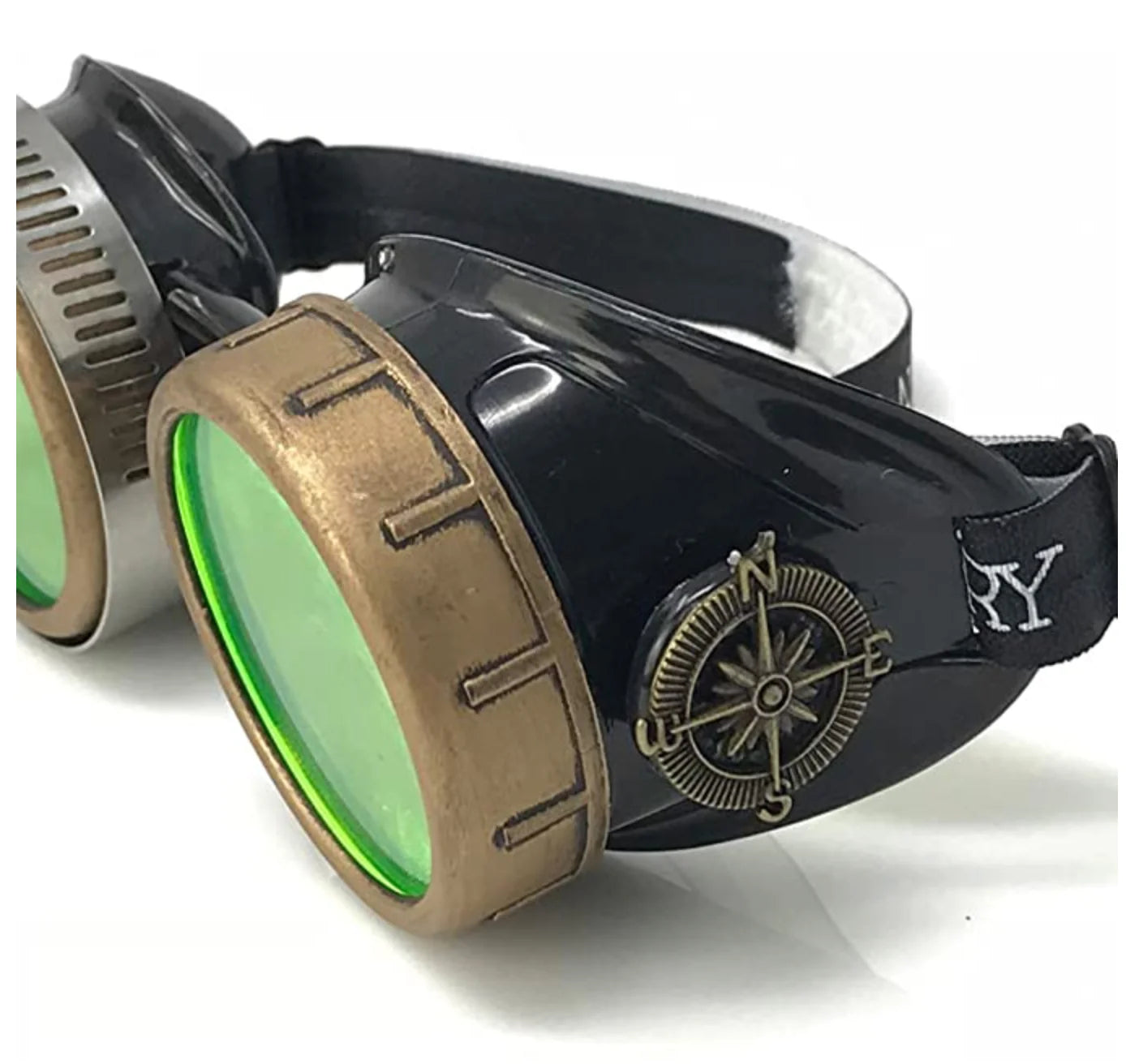 Steampunk Goggles With Magnifying Loupes UV Glow Neon Green Spiral Diffraction Lenses - iEDM