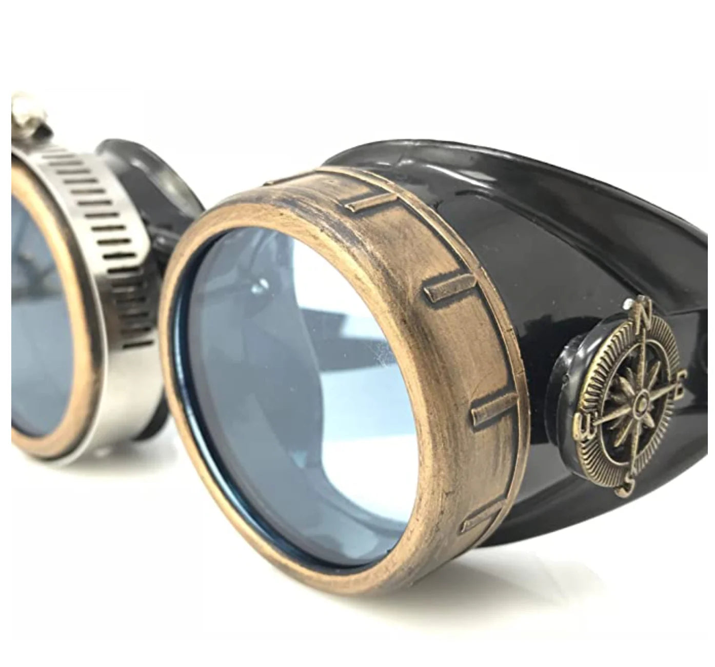 Steampunk Goggles With Magnifying Loupes UV Glow Neon Blue Spiral Diffraction Lenses - iEDM