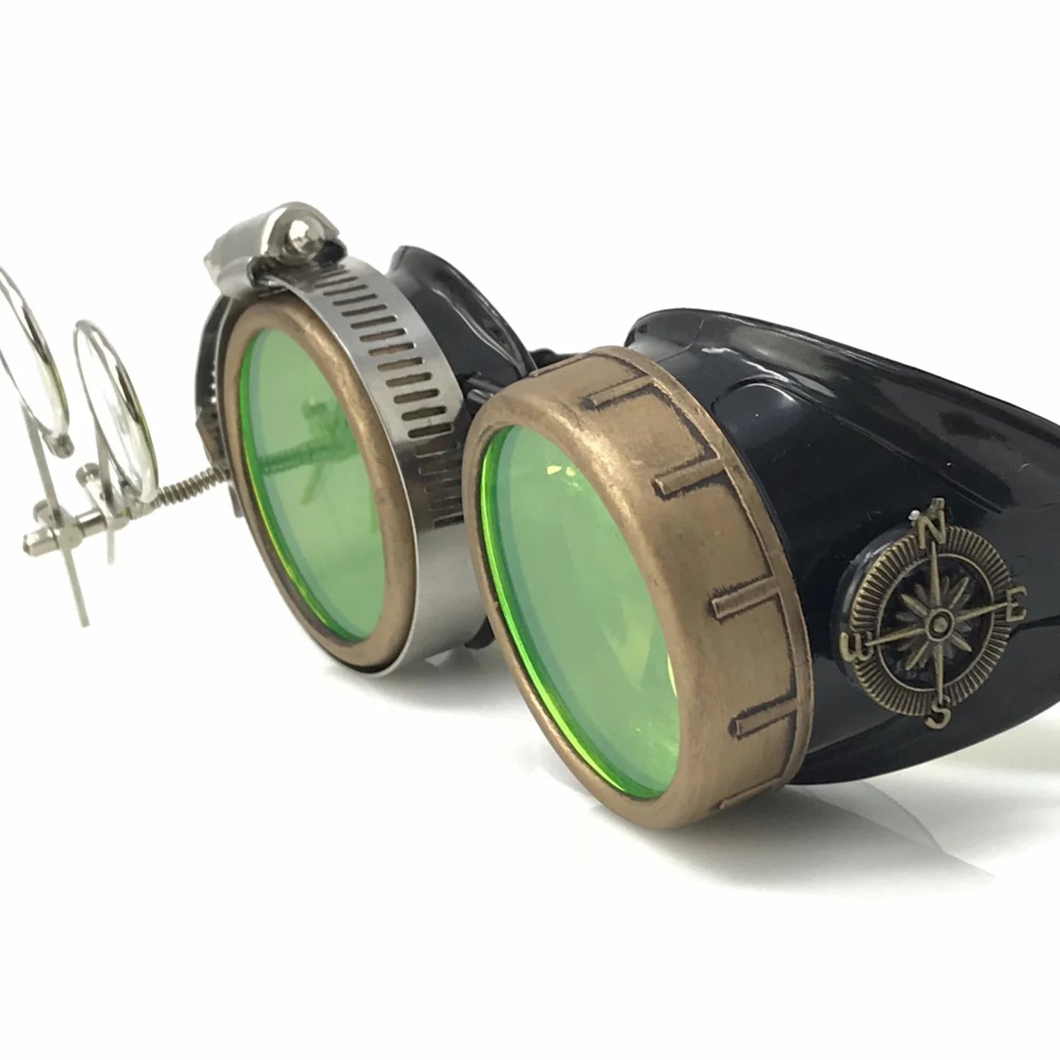 Steampunk Goggles With Magnifying Loupes UV Glow Neon Green Lenses - iEDM