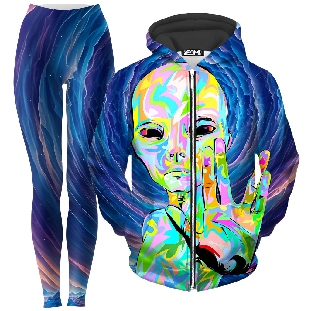 I Come in Peace Zip-Up Hoodie and Leggings Combo, Technodrome, | iEDM