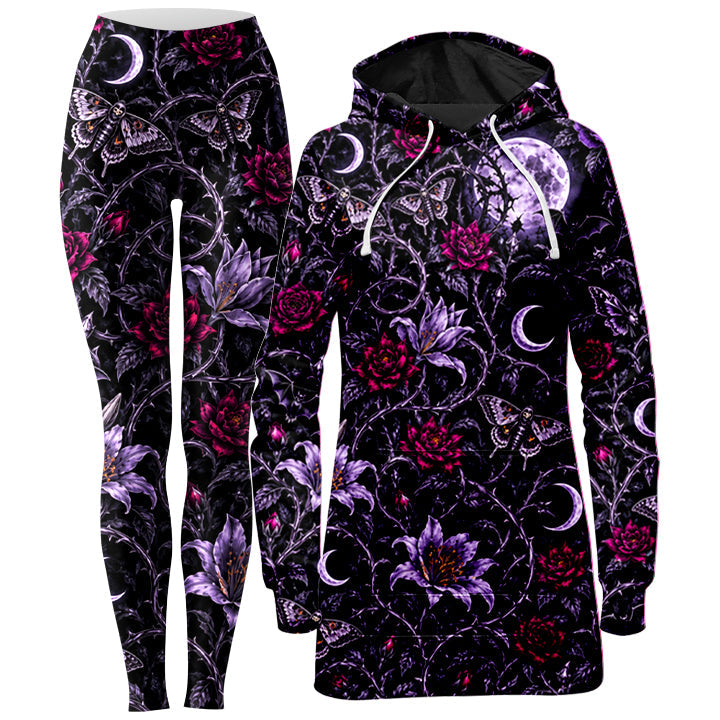Black Garden Hoodie Dress and Leggings Combo