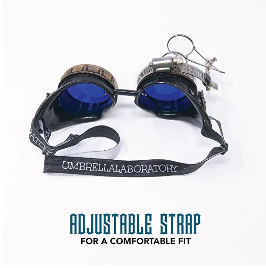 Victorian Steampunk Goggles With Magnifying Eye Loupes Blue Lenses - iEDM