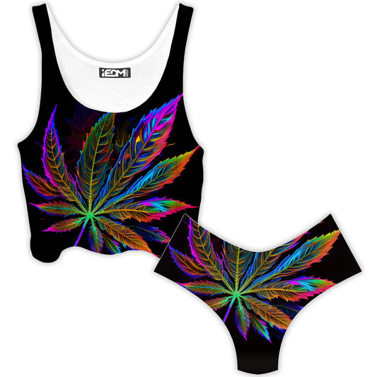 Blacklight Weed Crop Top and Booty Shorts Combo, iEDM, | iEDM