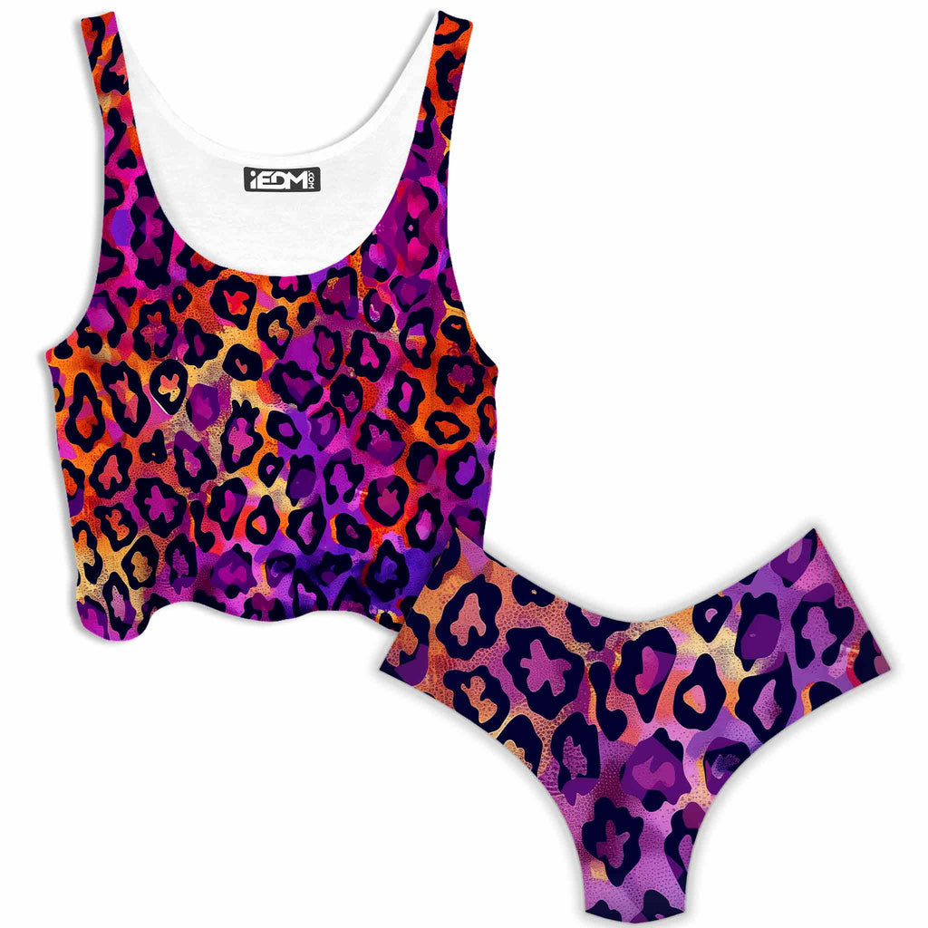 Neon Leopard Crop Top and Booty Shorts Combo, iEDM, | iEDM