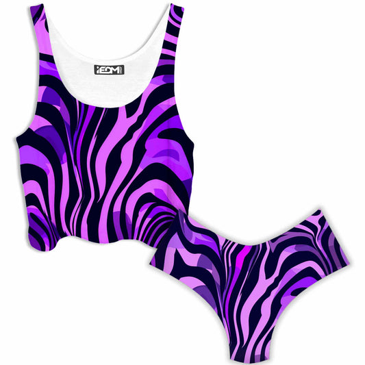Noir Stripes Crop Top and Booty Shorts Combo, iEDM, | iEDM