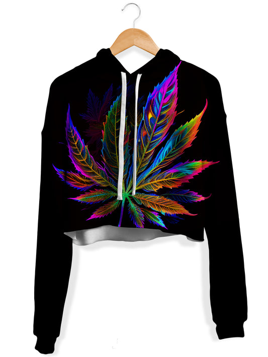 Blacklight Weed Fleece Crop Hoodie, iEDM, | iEDM