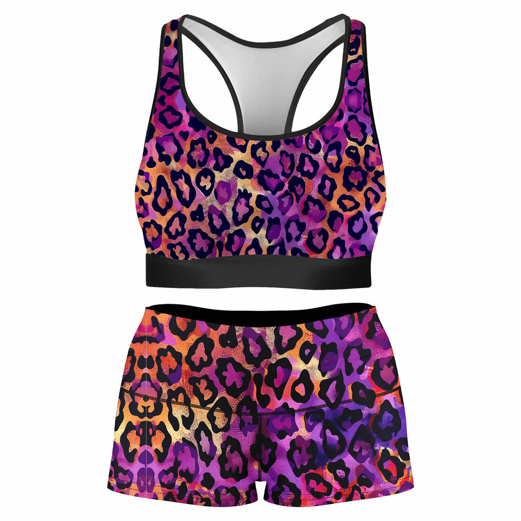 Neon Leopard Rave Bra and High Waist Booty Shorts Combo, iEDM, | iEDM