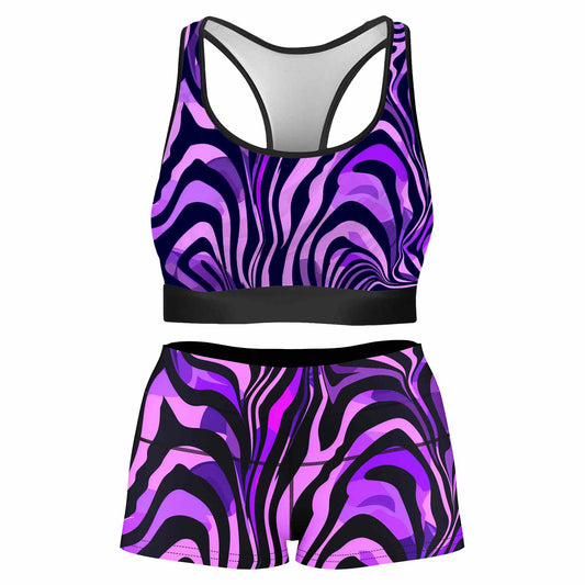 Noir Stripes Rave Bra and High Waist Booty Shorts Combo, iEDM, | iEDM