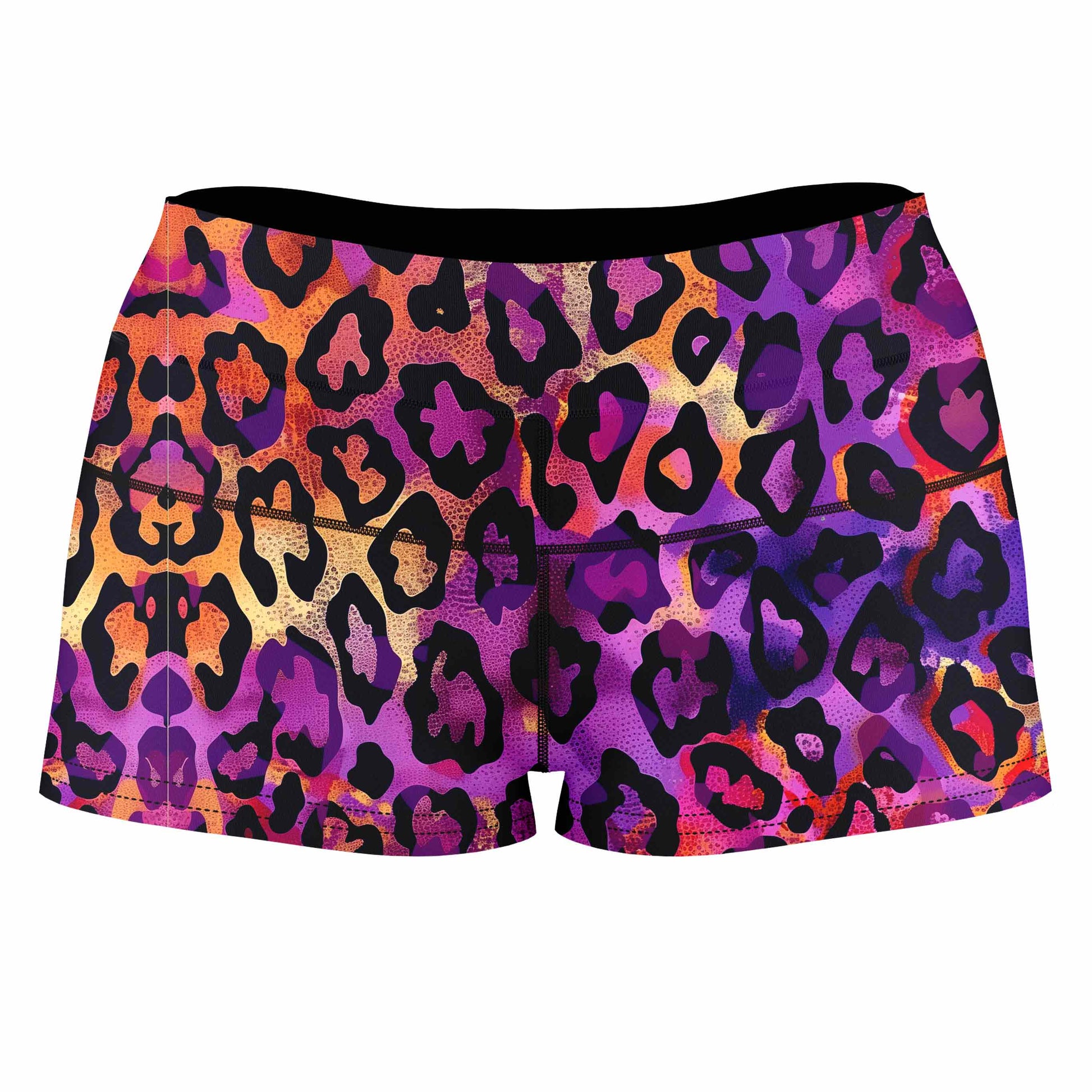 Neon Leopard High-Waisted Women's Shorts, iEDM, | iEDM
