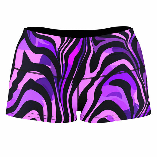 Noir Stripes High-Waisted Women's Shorts, iEDM, | iEDM