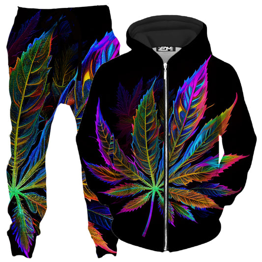 Blacklight Weed Zip-Up Hoodie and Joggers Combo, iEDM, | iEDM