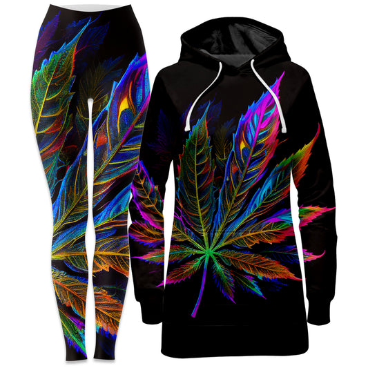 Blacklight Weed Hoodie Dress and Leggings Combo, iEDM, | iEDM