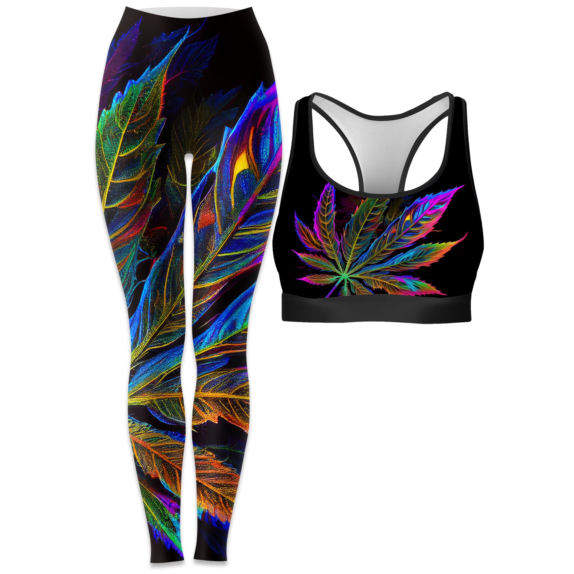 Blacklight Weed Rave Bra and Leggings Combo | iEDM