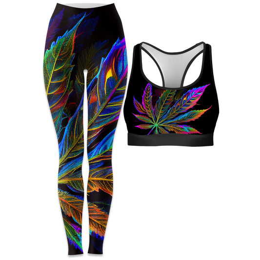 Blacklight Weed Rave Bra and Leggings Combo, iEDM, | iEDM