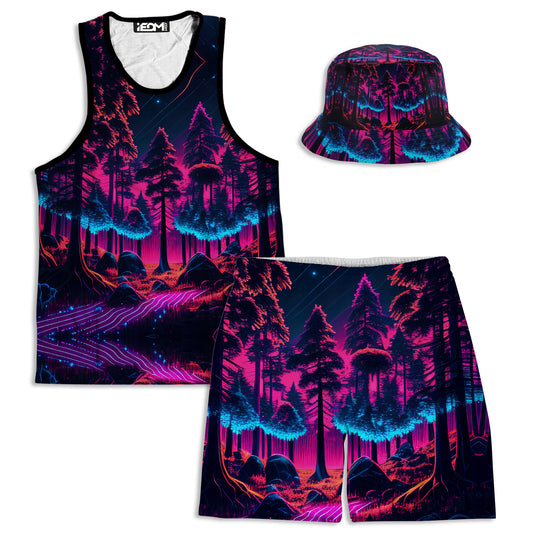 Neon Forest Men's Tank and Shorts with Bucket Hat Combo, iEDM, | iEDM