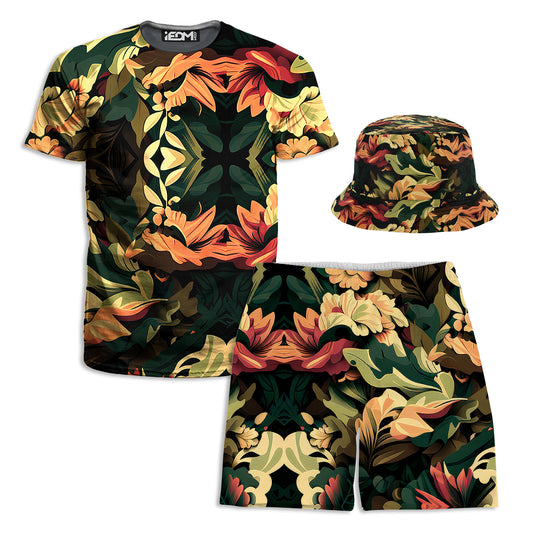 Floral Camo T-Shirt and Shorts with Bucket Hat Combo, iEDM, | iEDM