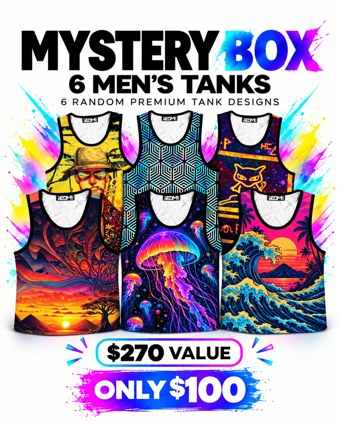 6 Men's Tanks iEDM Mystery Box ($270 Value!)