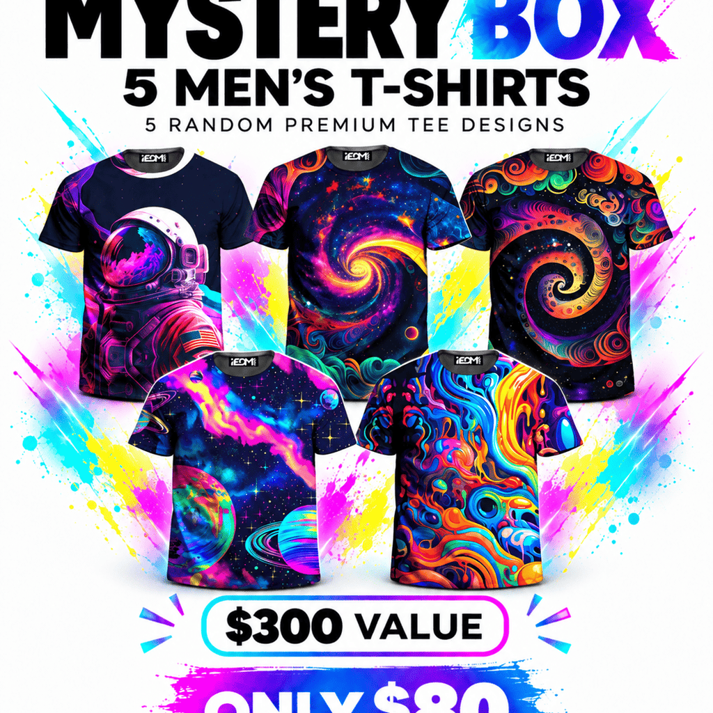 5 Men's T-Shirts iEDM Mystery Box ($300 Value!)