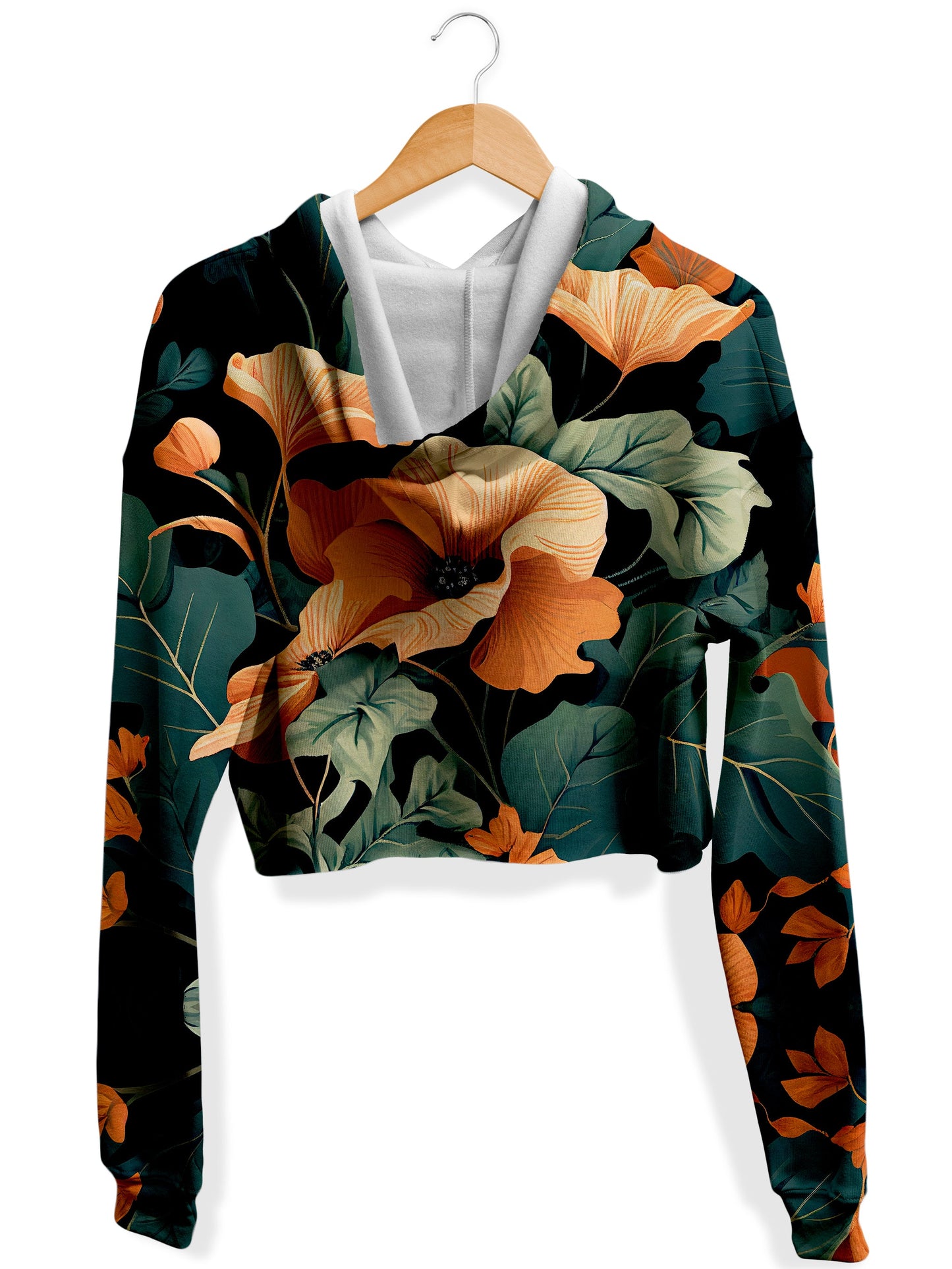 Tangerine Floral Fleece Crop Hoodie, iEDM, | iEDM