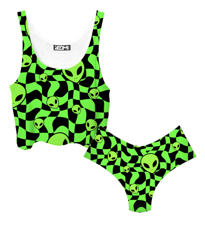 Green Aliens Crop Top and Booty Shorts Combo - iEDM